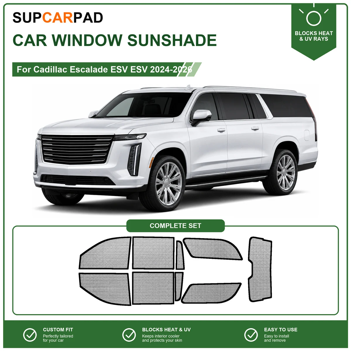 For Cadillac Escalade ESV ESV 2024-2026 Full Set Car Window Sunshades UV Block Privacy Heat Insulated Foldable Car Curtain