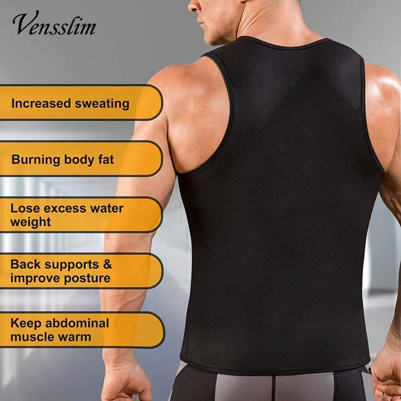 Vensslim Men Body Shaper Sauna Sweat Vest Reducing Shaperwear Fat Burning Loss Weight Waist Trainer Corset Shirt Workout Top