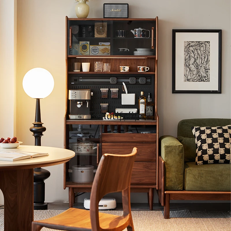 

Black walnut dining side cabinet solid wood retro living room tea locker