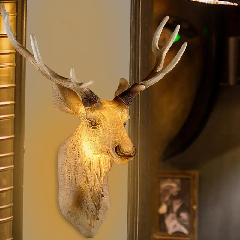 

Deer Head Wall Sconce Lamp Nordic Inside Retro Animal Creative Bird Bedside Resin Lighting For Decor Home Living Bedroom Aisle