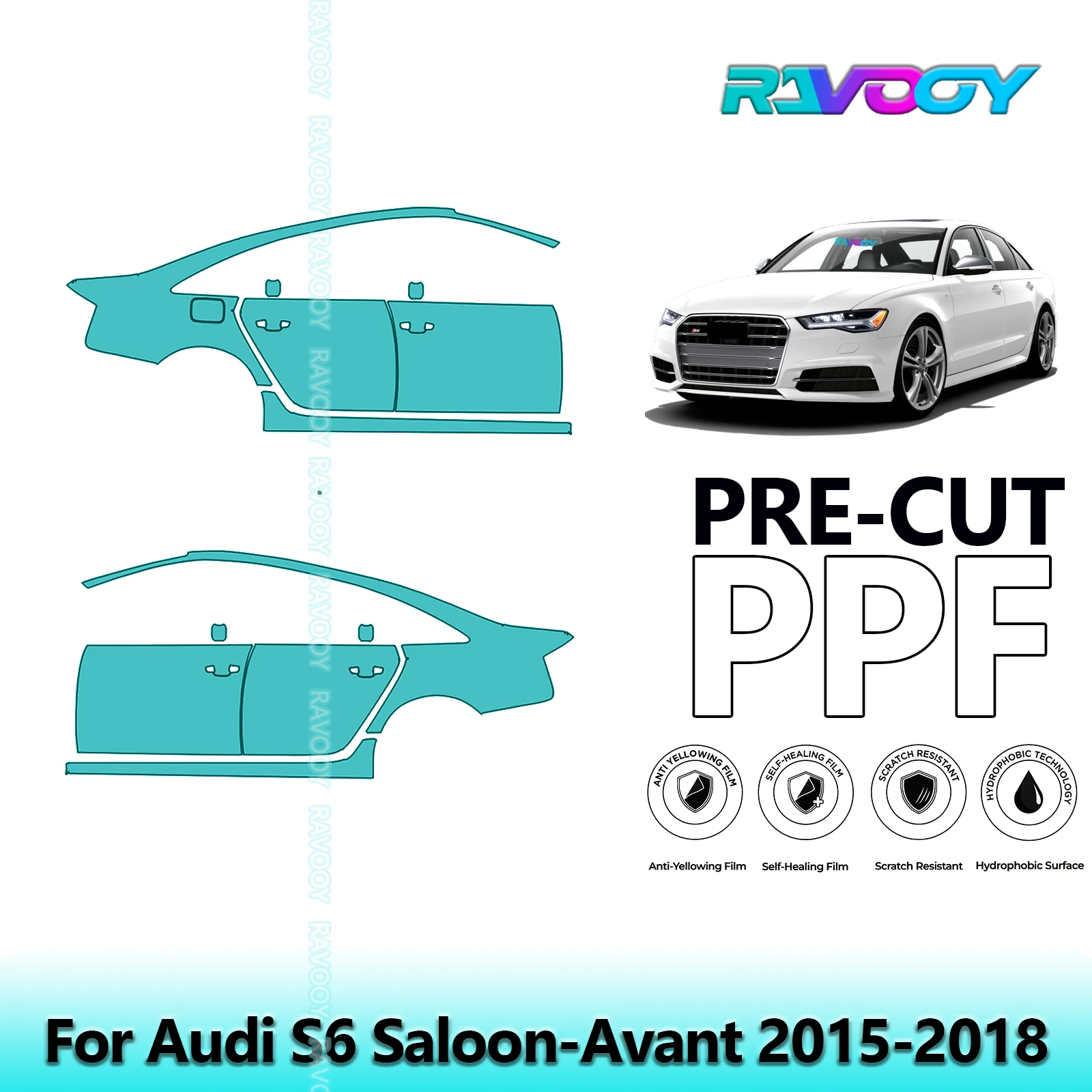 

For Audi S6 Saloon-Avant 2015-2018 8.5mil Clear Matte Pre-Cut PPF Door & A/B Pillar Kit TPU Paint Protection Film Set