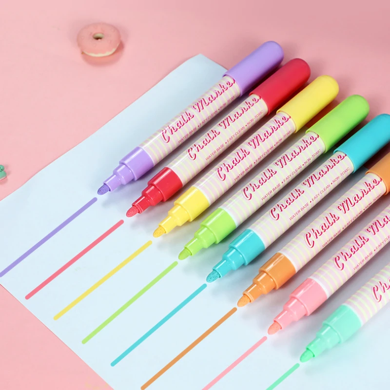 Macaron 8-color Oily Pen Children's DIY Brush Dust-free Environmental Protection Marker  Can Wipe Liquid Chalk Art Supplies