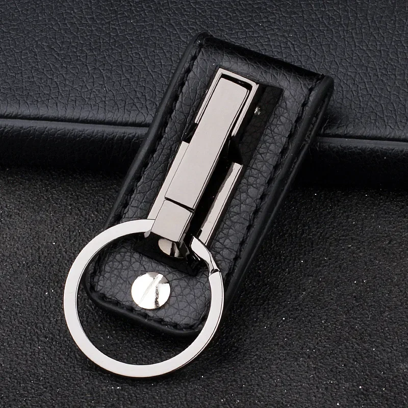 Men Leather Stainless Steel Detachable Keychain Waist Belt  Anti-Lost Buckle Hanging Key Ring Passes Belts Up To 48mm in Width