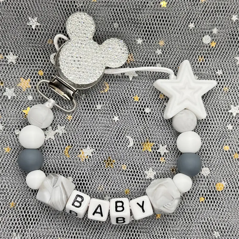 2024 Baby Teether Handmade Personalized Name Pacifier Clips Holder Chains Silicone Pacifier Chain Clips Baby Teething Chain Gift