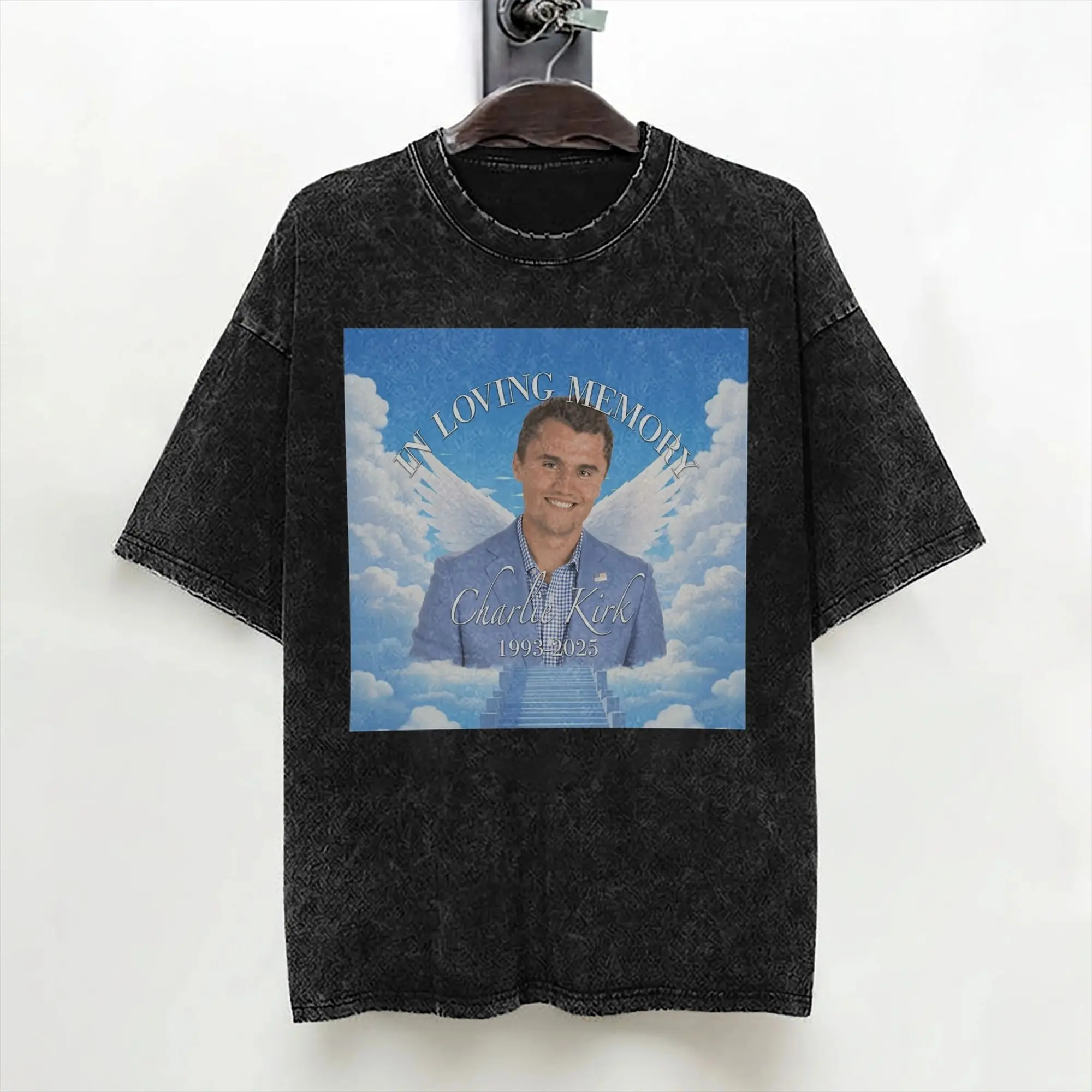 Charlie Kirk Memorial Angel T Shirts Washed 100% Cotton Oversize T-Shirts  Novelty Men Women Streetwear Graphic Tee Shirt