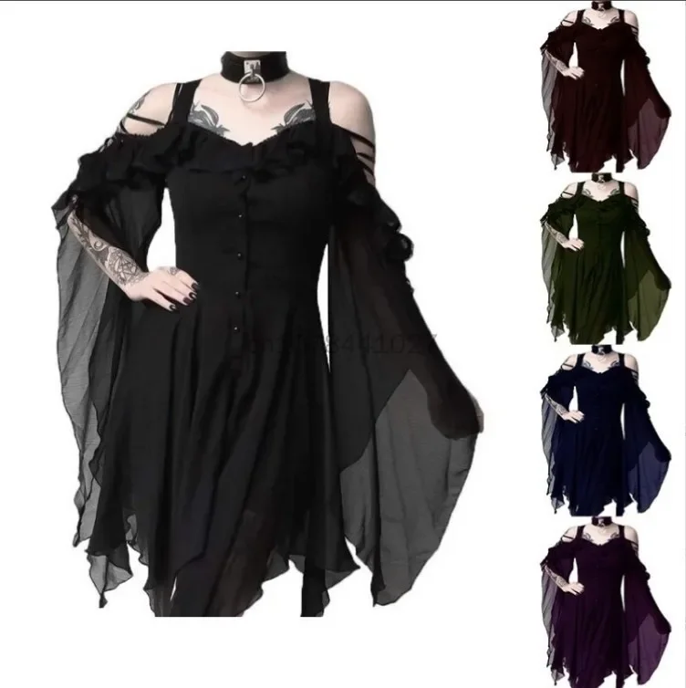 Women Medieval Retro Queen Princess Strapless Evening Dress English Gothic Rave Party Vampire Witch Horror Cosplay Costume