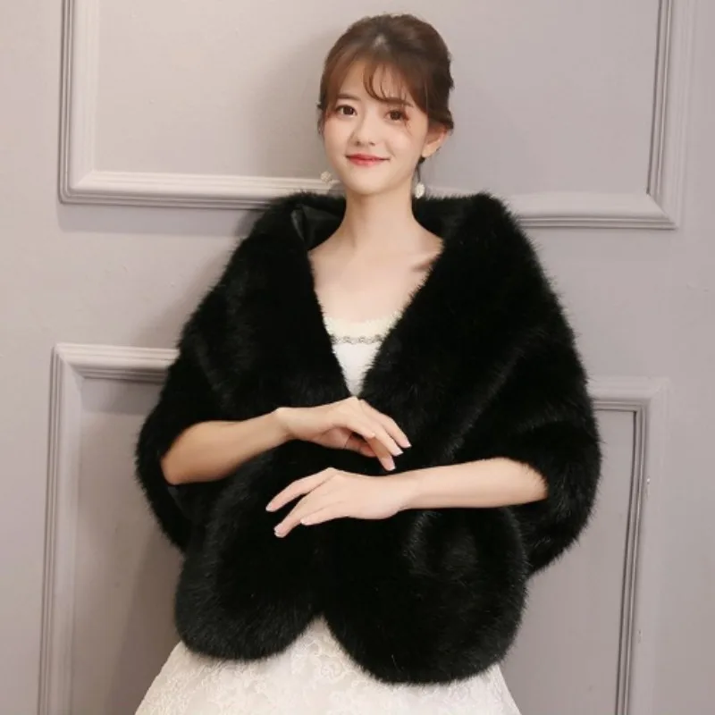 

2023 New Faux Fox Fur Coat Women Fashion Solid Color Casual Cloak Autumn Winter Bridal Cheongsam Wedding Clothes Warm Outerwear