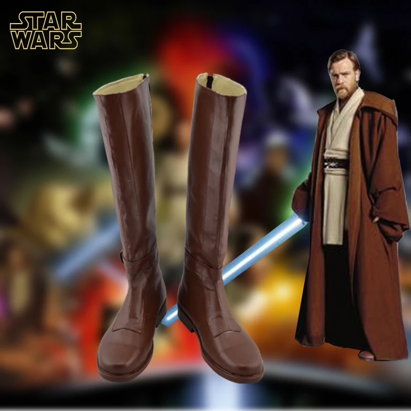 

Movie Jedi Knight Obi-Wa Cosplay Shoes Boots Adult Men Halloween Fantasia Carnival Party Disguise PU Leather Boots Custom Made