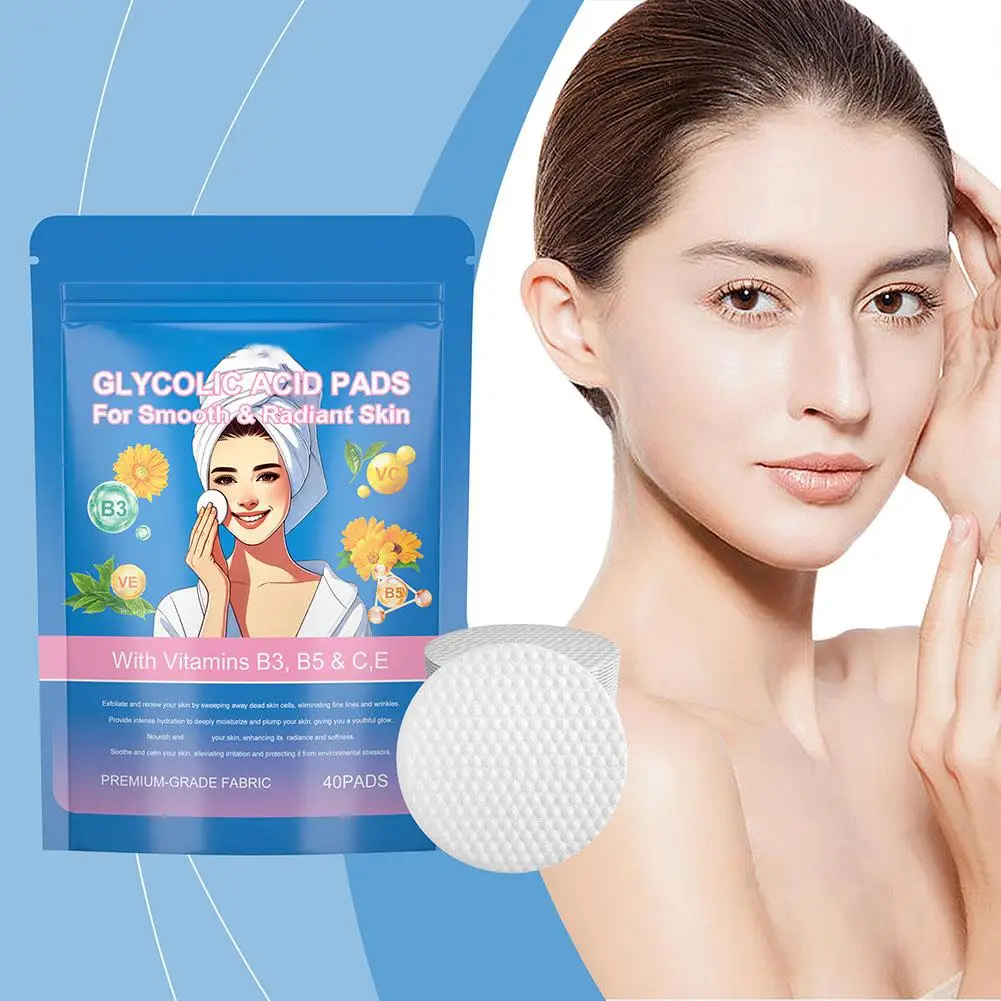 Almofadas de limpeza de ácido glicólico removedor de acne óleo iluminador hidratar controle de reparo 40 pçs/saco cuidados esfoliantes glowi u1e2