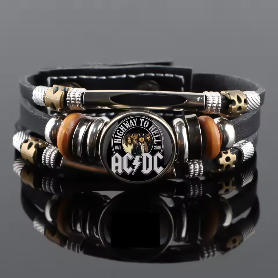 Pulsera con diseño de banda AC y DC, joyería de Rock, periféricos de personajes, brazalete tejido de cuero Punk, accesorios de moda portátiles
