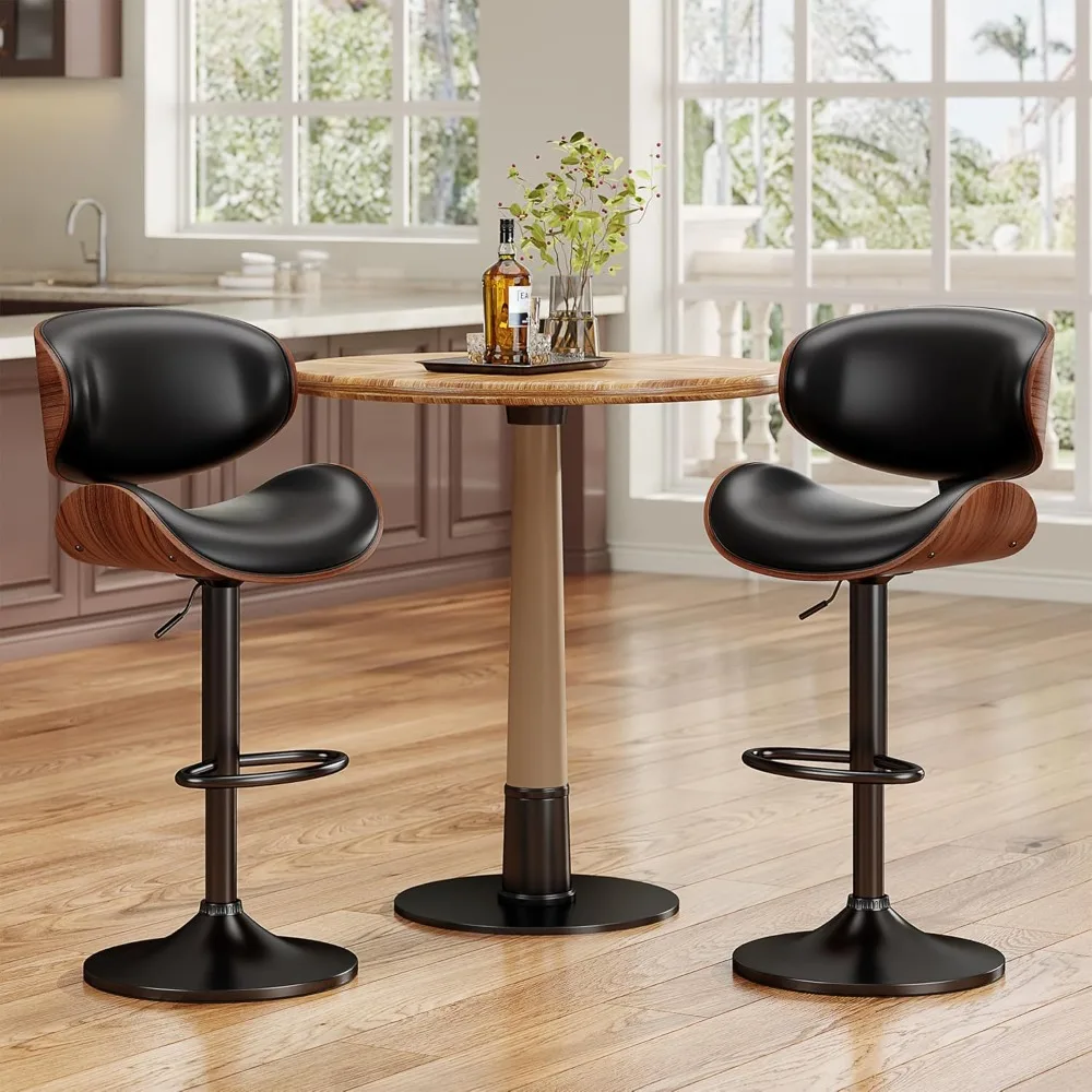 

Bar Stools Set of 2 , Adjustable Bentwood Barstools, PU Leather Upholstered Bar Chair with Back&Footrest, for Bar, Dining Room