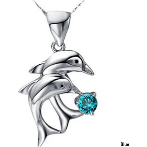 Myfavori Double Dolphin Sea Blue Single Stone Necklace Fashion Jewelry Models