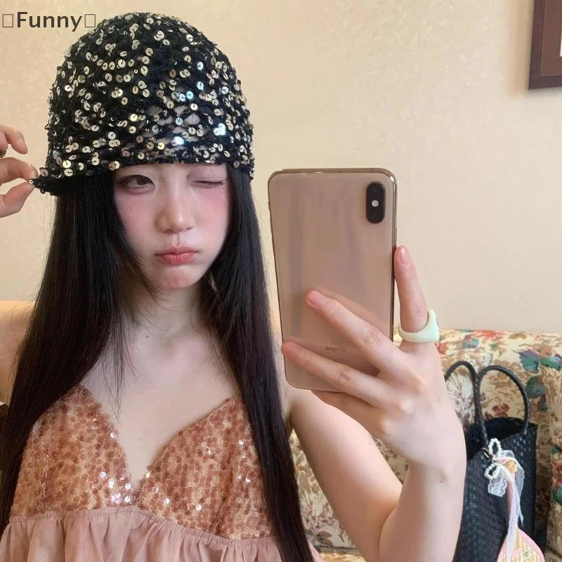 

〔Funny〕Vintage Sequined Hollow Pullover Hats Women Summer Autumn Travel Photo Atmosphere Versatile Casual Y2K Knit Beanie Hat