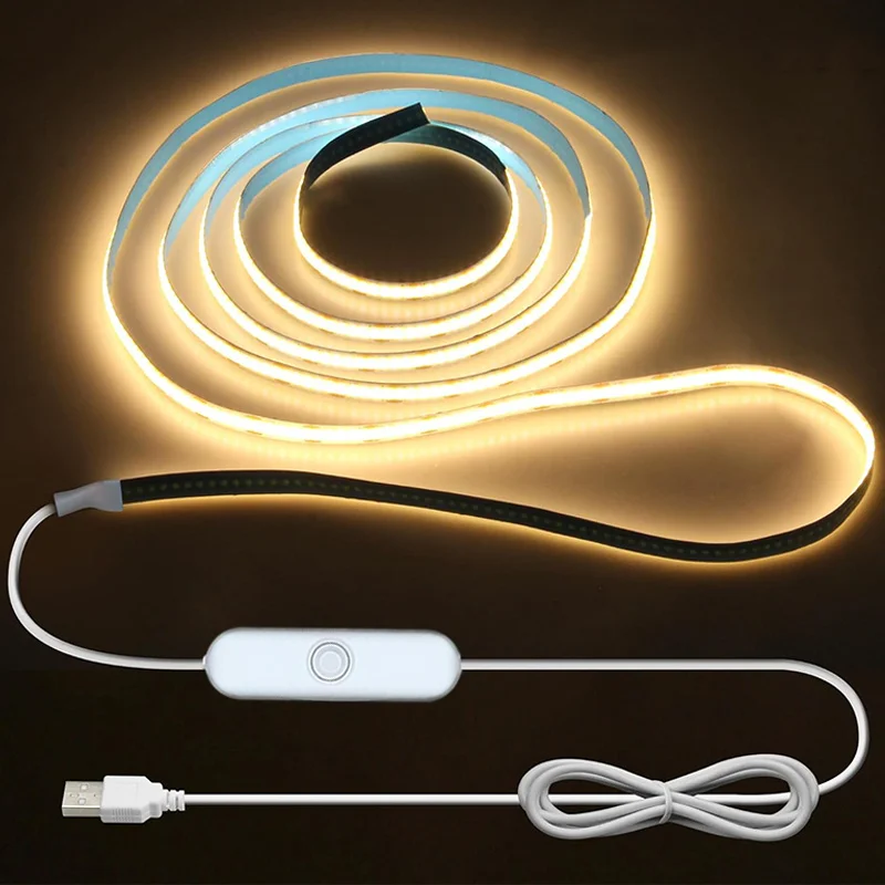 

DC5V Flexible LED Strip Light Strip, USB COB LED Strip, LED Strips, Dotless Strip Ribbon White/Warm White for Stairs, Wardrobe