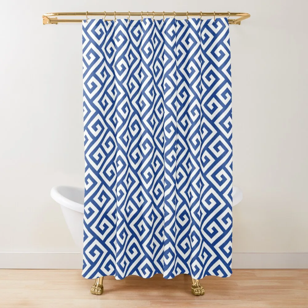 

blue, white pattern, Famous Greek Key fret design Shower Curtain Shower Bathroom Shower For Bathroom Curtain