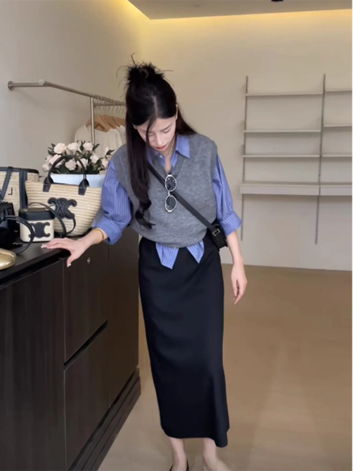 

Ele High Waist A-Line Skirt in Bla for Women Svel Slimming Suit Long Skirt Spring Summer Faion Trend