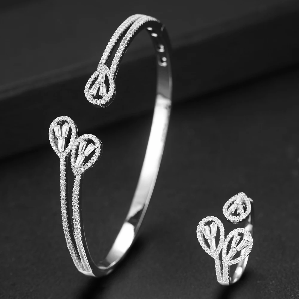 

GODKI Trendy Luxury Baguette Stackable Bangle Ring Sets For Women Wedding AAA Cubic Zircon Dubai Bracelet Party Jewelry