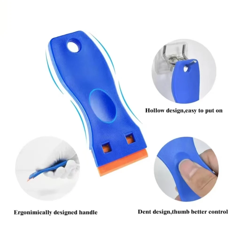 Ergonomic Easy Grip Plastic Razor Blade Scraper Non-Scratch Plastic Blades for Car Window Glass Stove Floor Cleaning Tool