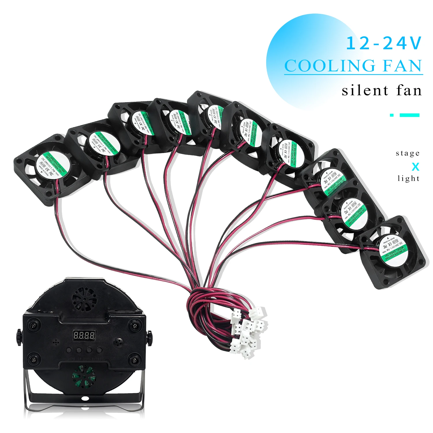 

free shipping 10pcs 4x4 Silent fan 12v or 24v and Cable 15cm for 7x12w 18x3w 7x10w 12x12w Led PAR Light Repair parts