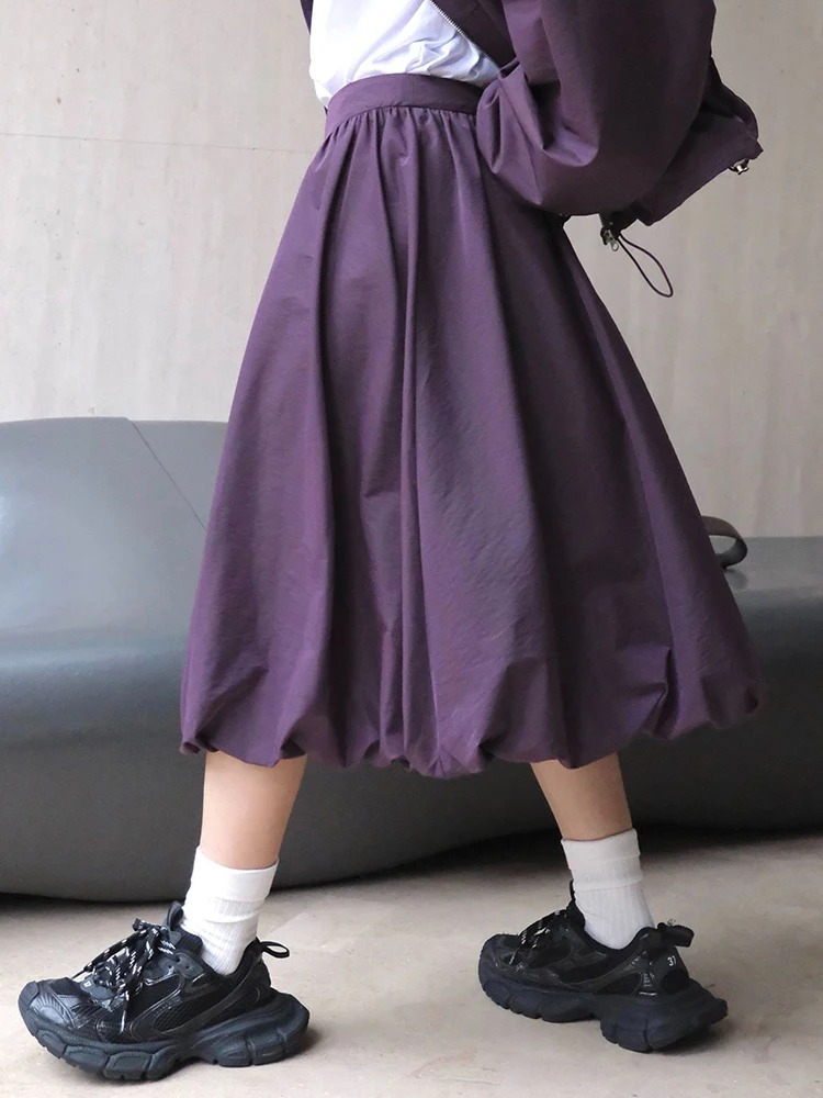 High Waist Purple Blue Pleated Shaped Elegant A-line Half-body Skirt Women Fashion Tide New Spring Autumn