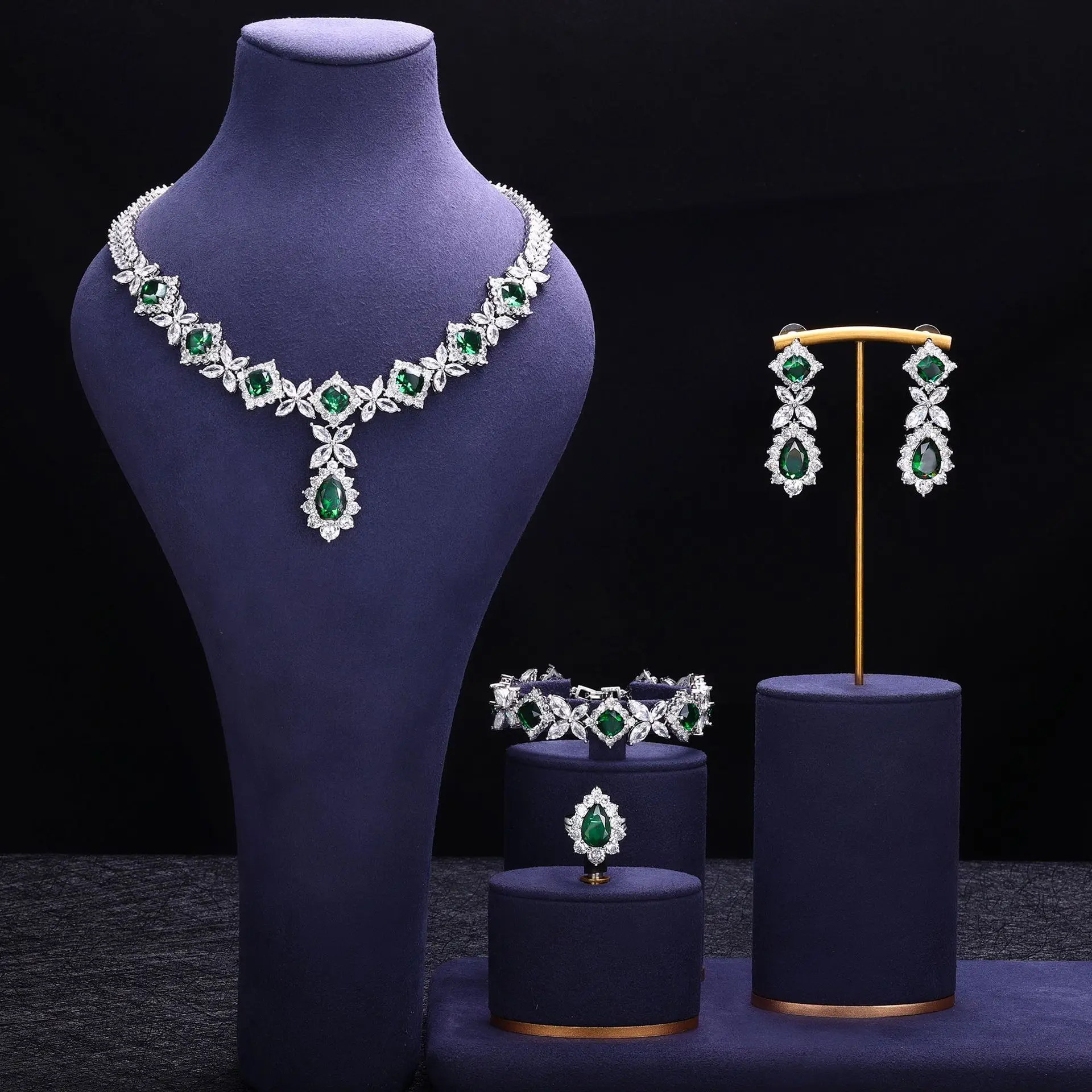 4 Piece AAA Zirconia CZ Crystal Necklace Earrings Bracelet Ring Nigeria Wedding Bridal Jewelry Set Women Party Christmas Gift