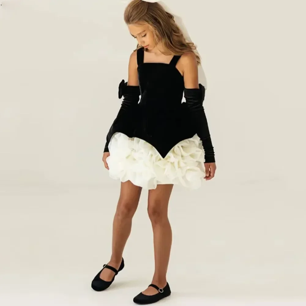 Abiti da ragazza di fiore neri Abito da ballo senza maniche con scollo alto o Guaina Abito da festa di compleanno Abito adorabile personalizzato