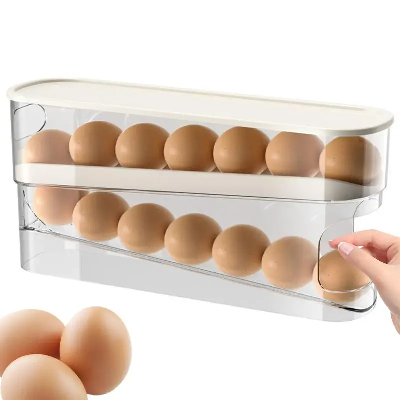 

Egg Roller For Refrigerator Egg Roller Fridge Egg Holder With 2-Layer Egg Rack Space Saving Roll Down Egg Dispenser Egg