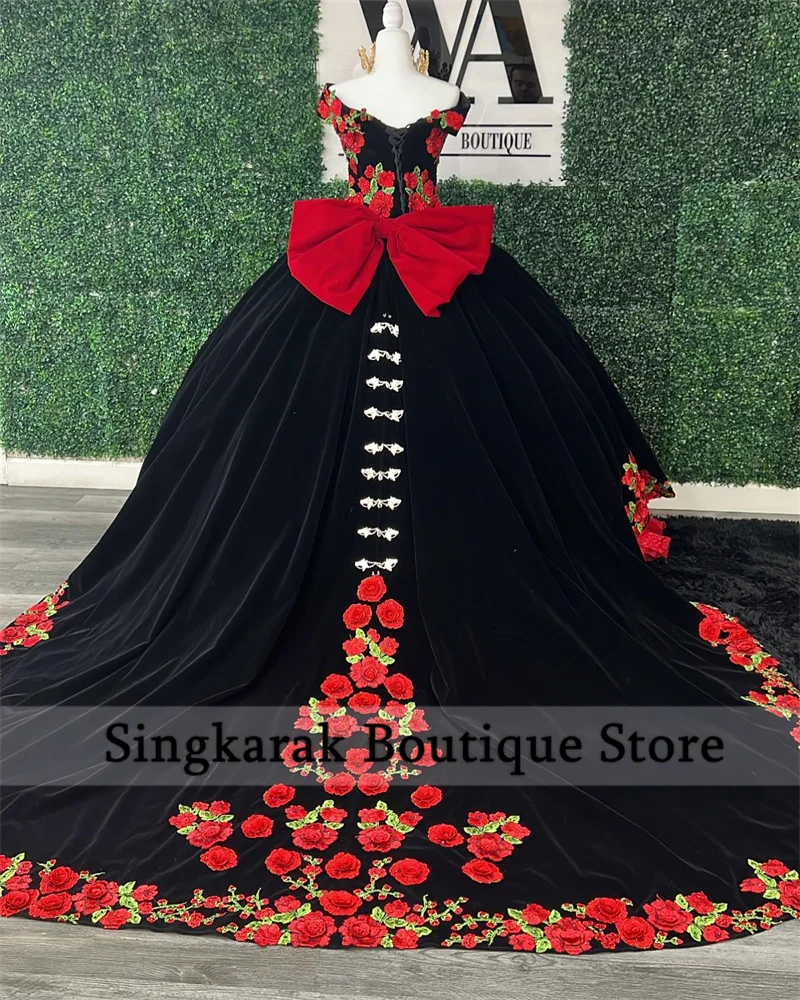 Luxury Applique Red Ball Gown Quinceanera Dresses 2024 Bow Ruffle Mexican Sweet 16 Dresses Vestidos De 15 Años Lace Up Customize