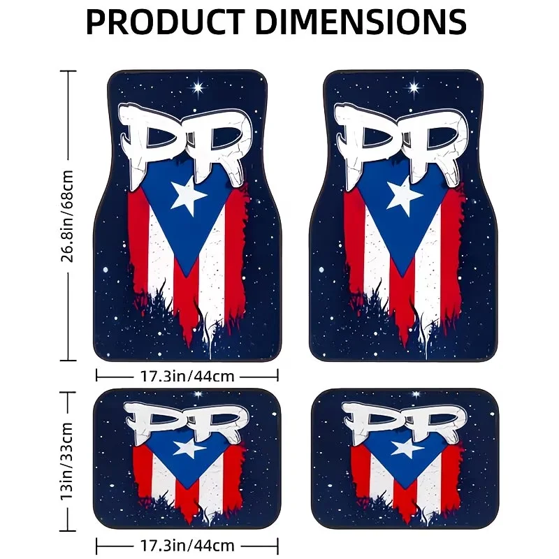 Puerto Rico Pride 4-Piece Car Floor Mats - Durable, Non-Slip, and Water-Absorbent Polyester Fiber, Suitable for Suvs and Trucks - Perfect All-Season Accessory and Christmas Gift