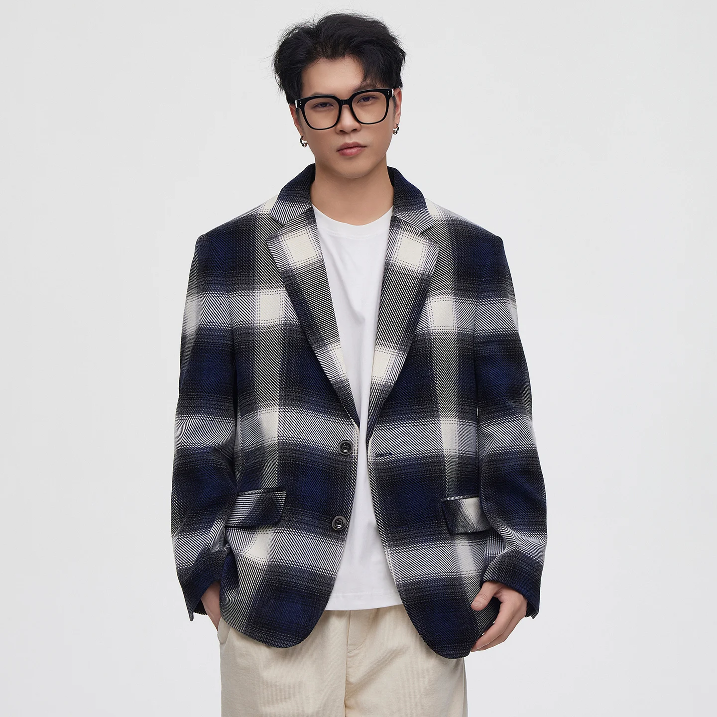 Commuter Classic Vintage Plaid Business Casual Blazers Suit Coat Men Fashion Loose Suit Blazers Jacket Spring Autumn Outerwear