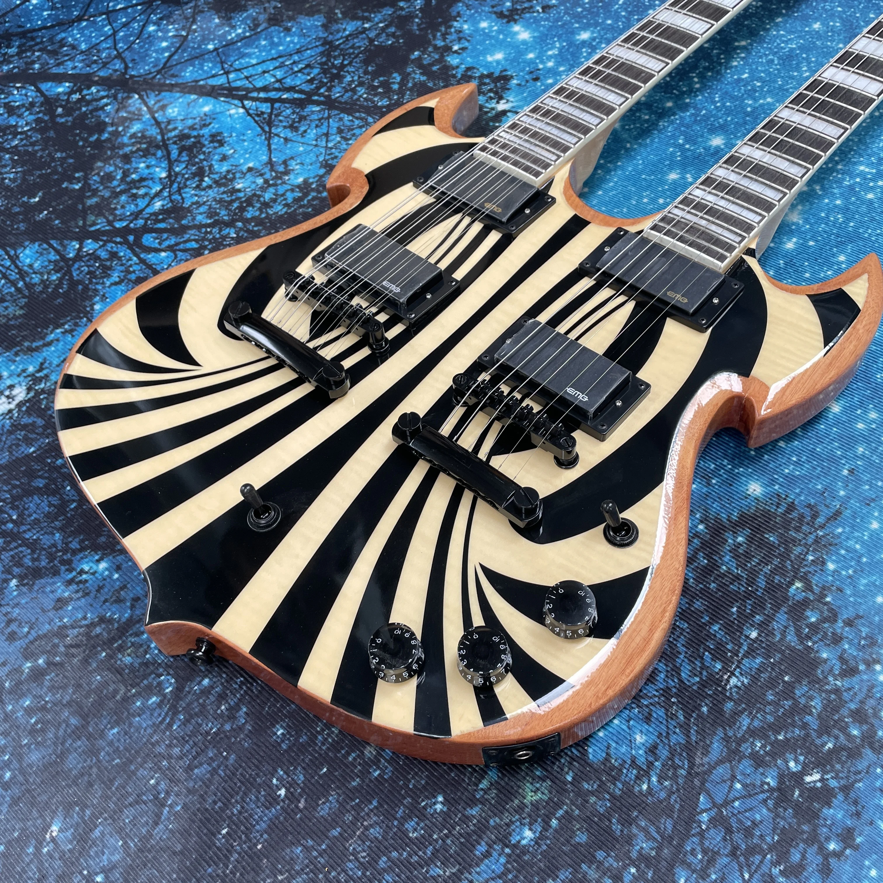 12+6 double head electric guitar, pearl inlaid square fretboard guitars, 22-fret large fret electric guitarra