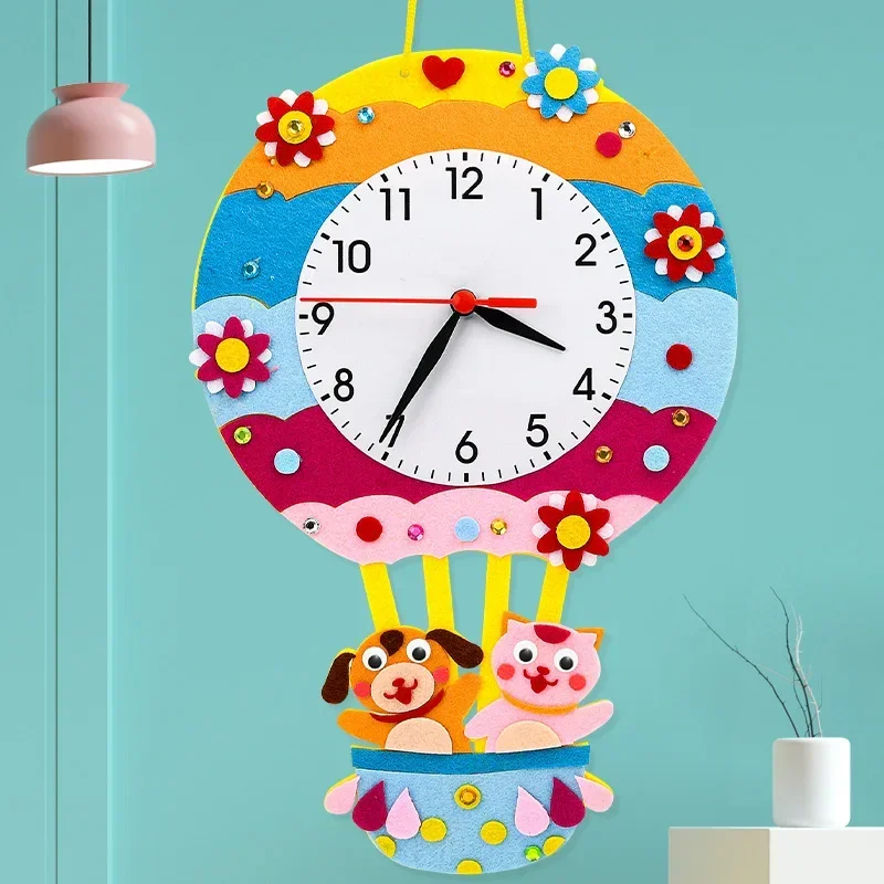 2024 Baby DIY Clock Toys Non-woven Arts Crafts Hour Minute Second Children Cognition Clocks for Kindergarten Hanging Ornaments