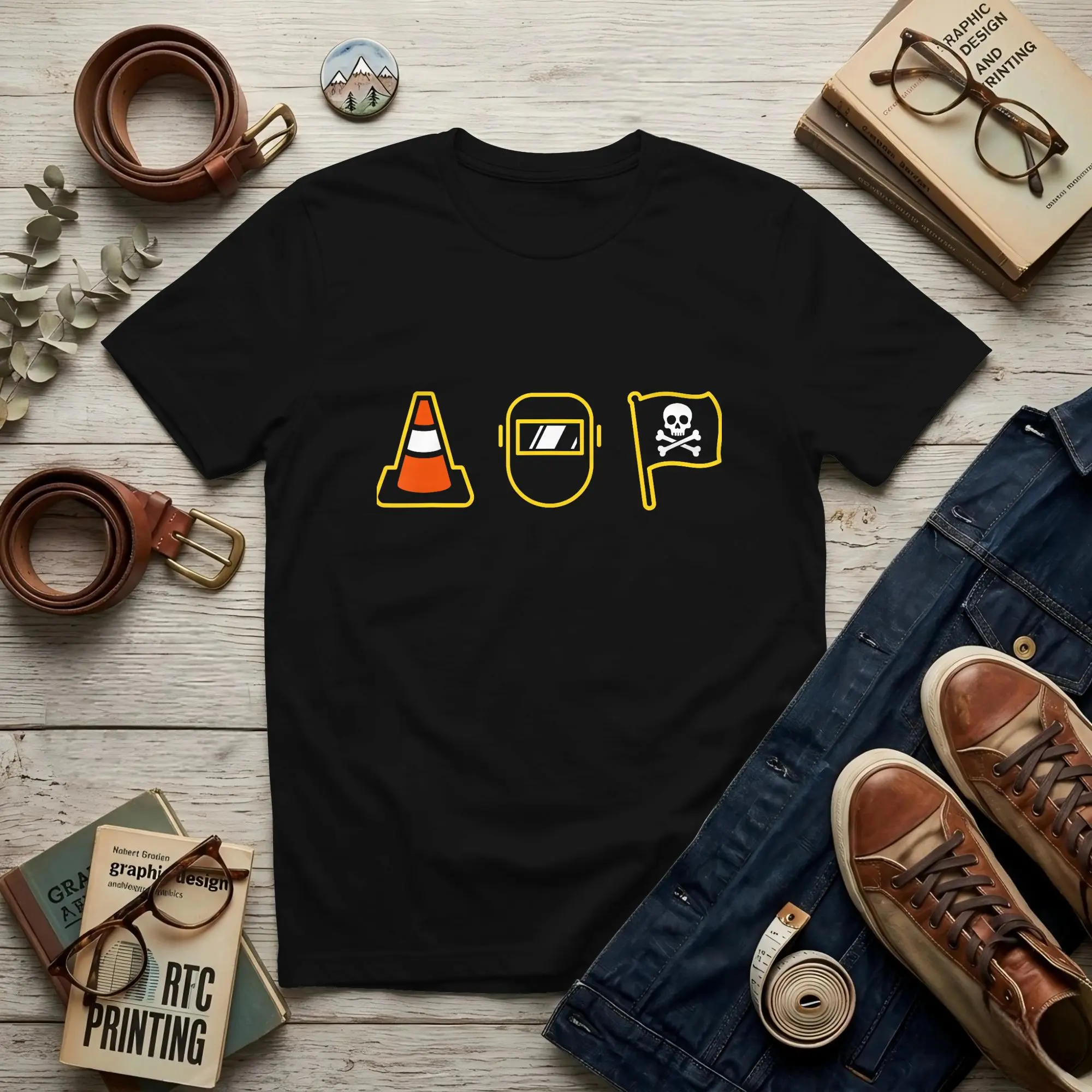 Pittsburgh Hoist The Traffic Cone 3 Icons Men T Shirt Hoist The Cone Tee Shirt Short Sleeve Round Neck 100% Cotton Printing