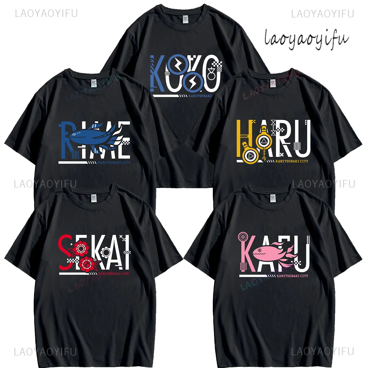 Camiseta de mujer KAMITSUBAKI CITY, Tops con estampado de nombre de rol de dibujos animados, Camiseta gráfica Otaku de algodón, ropa Hipster Harajuku Unisex de Anime