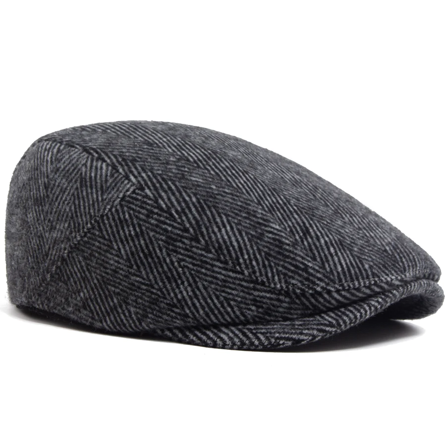 Vintage Große Fischgräten Baskenmütze Für Männer Herbst Winter Warme Casual Zeitungsjunge Mütze Mode Frauen Flachen Hut Zweireiher Einstellbar