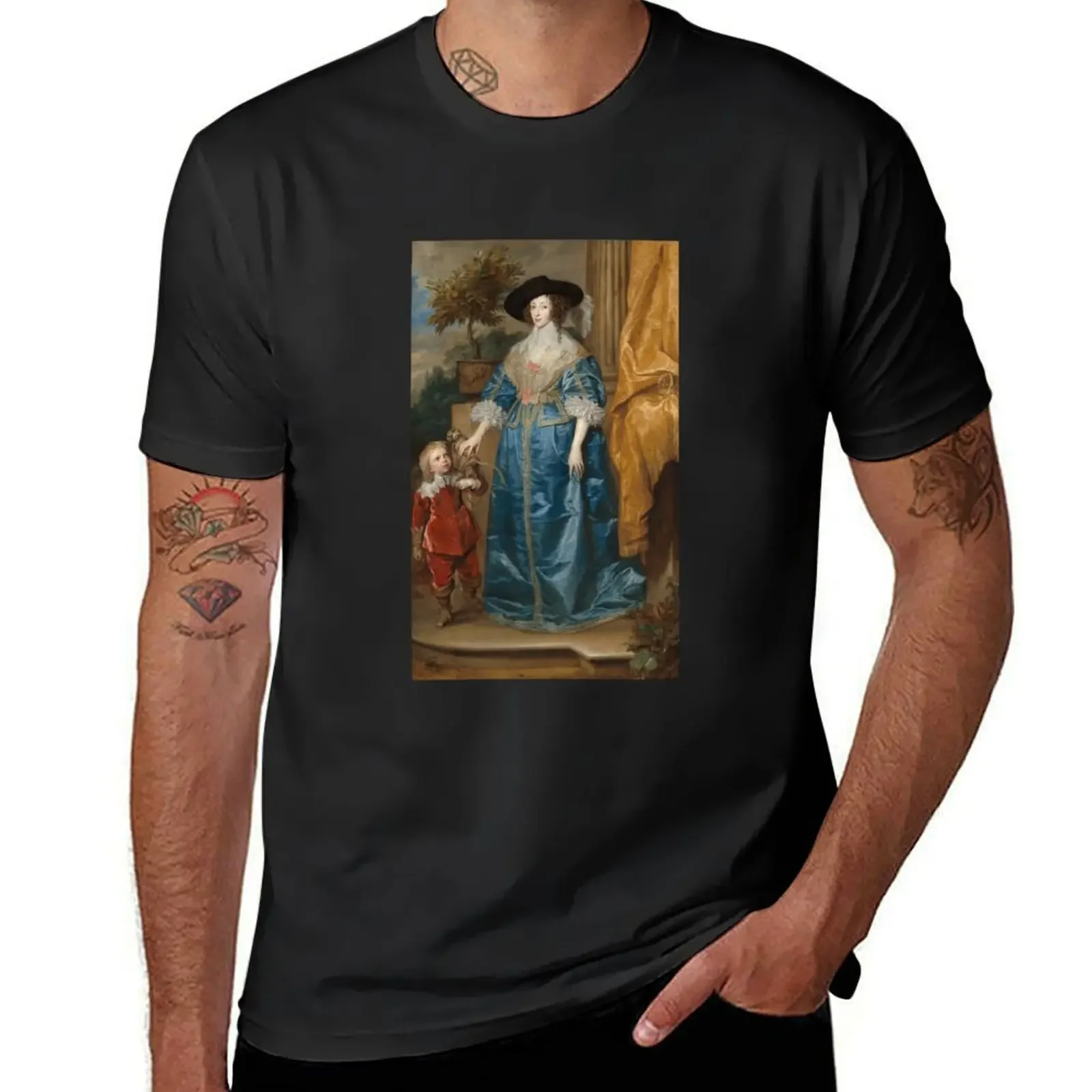 Queen Henrietta Maria with Sir Jeffrey Hudson - 1633 T-Shirt Blouse new edition mens graphic t-shirts anime