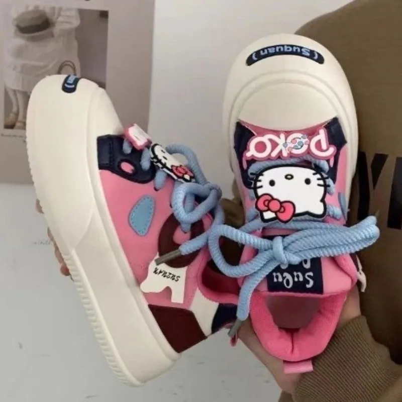 Sanrio Kawaii Girls Shoes Hello Kitty Cute Pink Platform Shoes Female Student Versatile Sneakers Casual Lolita Shoes 2024 New