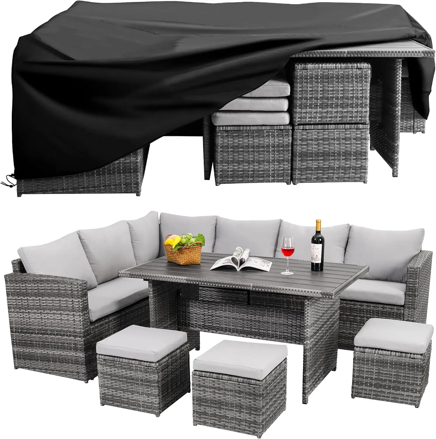 

Patio Furniture Set,7 Pieces Outdoor Patio Furniture with Table&Chair,Wicker Conversation Set with Ottoman,(Sofa Dust Cover)