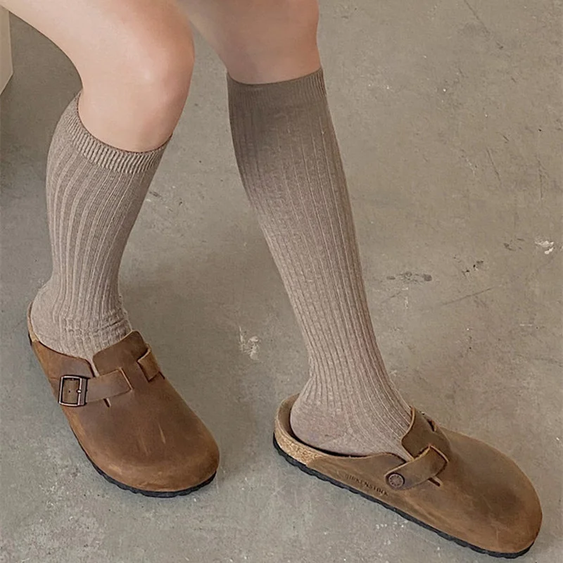 Ladies Girls Fashion Solid Knee Socks Women Knitting Cotton Long Socks Autumn Winter Warm Thigh High White Black Stockings