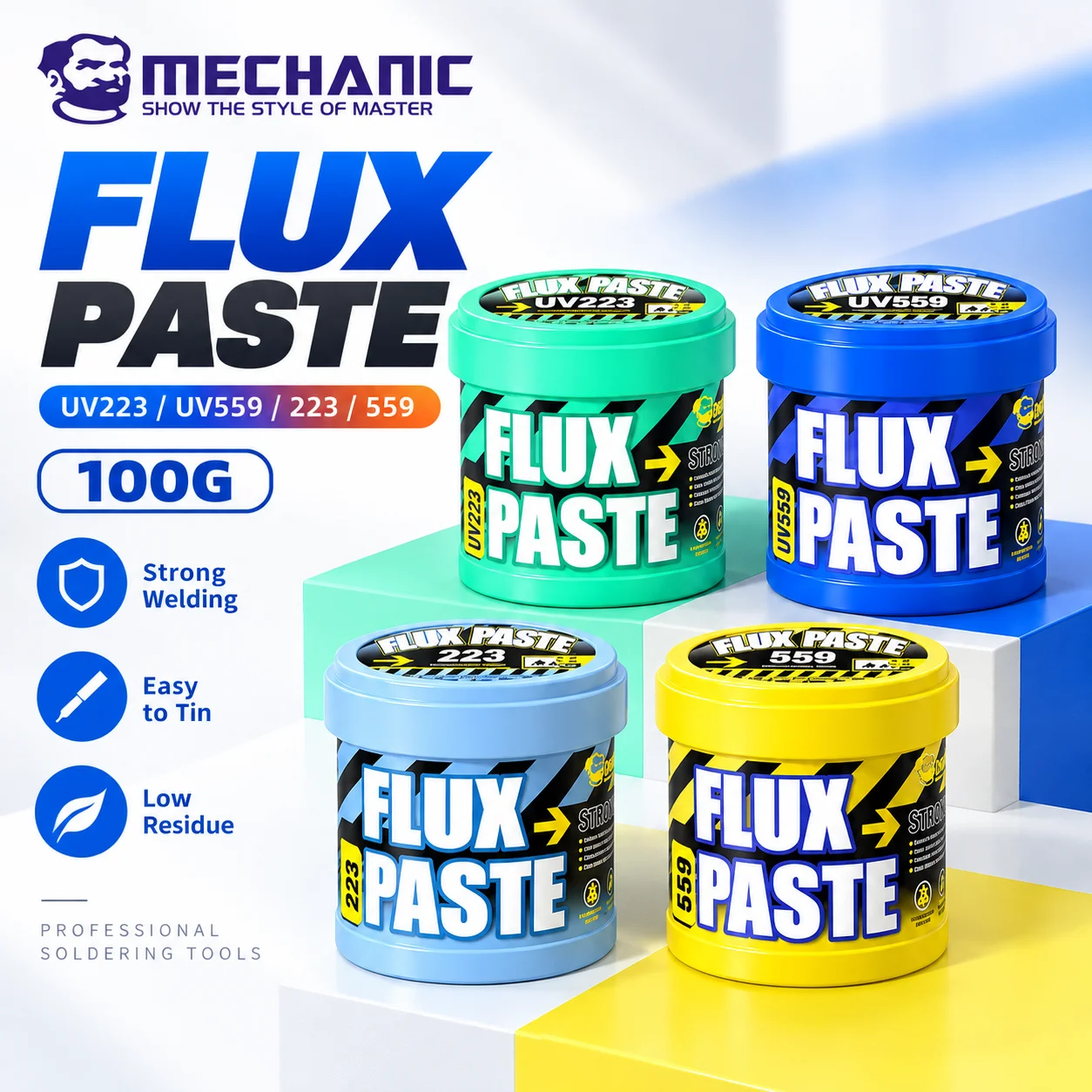 MECHANIC UV223 UV559 559 223 100G bleifreie Lotpaste Flussmittel No-Clean Schweißflussmittel für SMD PCB BGA Rework Lötreparaturwerkzeug