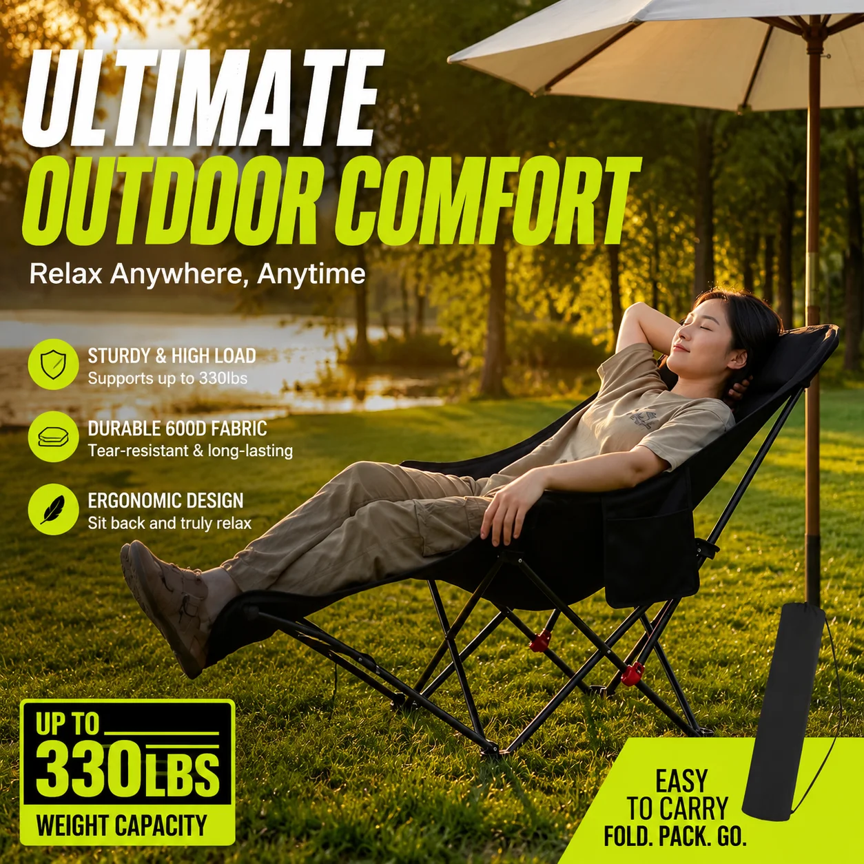 Three Level Adjustable Moon Chair, Outdoor Folding Lounge Chair, Camping, Fishing, Lunch Break, Portable Lazy Chair