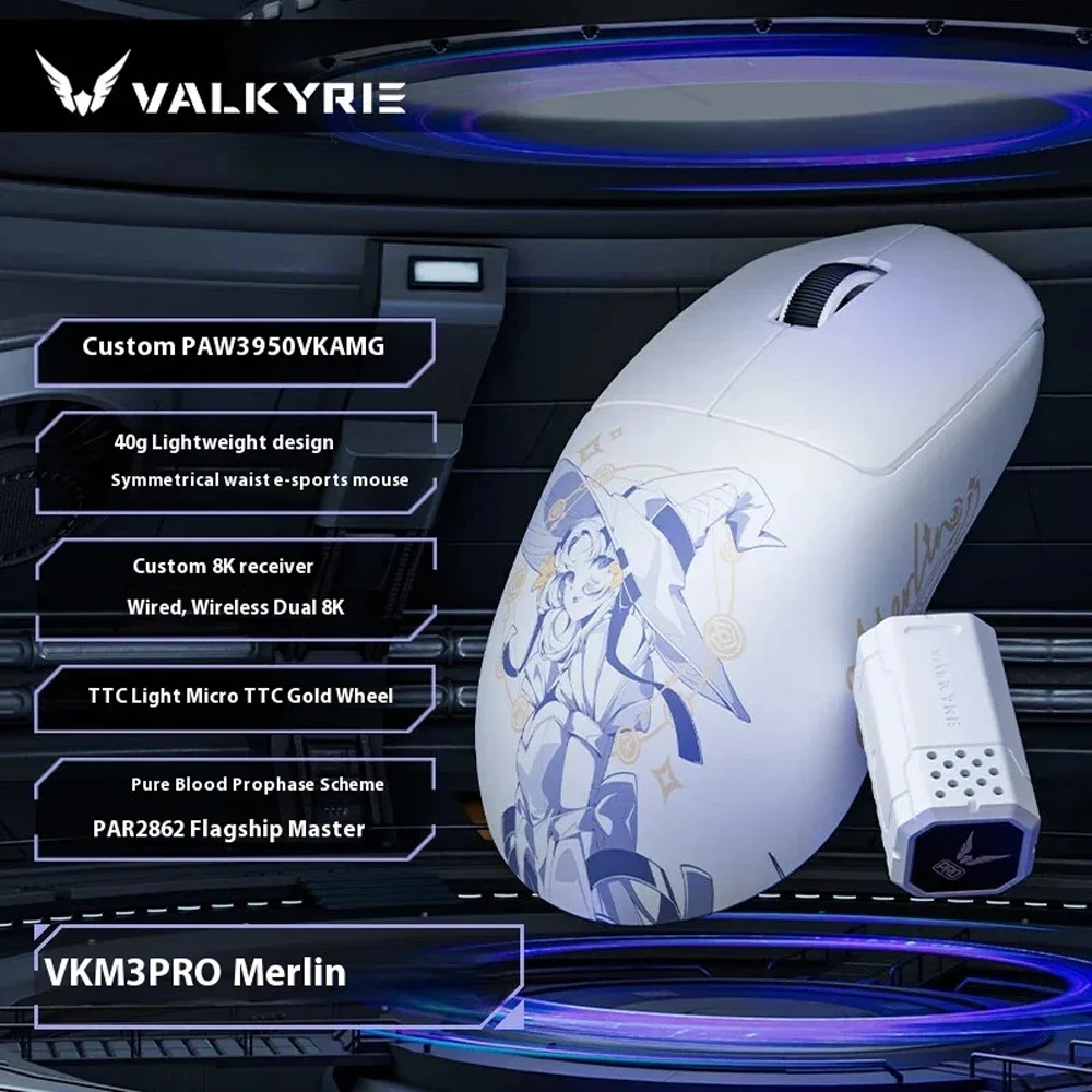 VALKYRIE VK M3 Mouse Tri Mode Mouse da gioco wireless PAW3950 8000Hz Velocità di polling Mouse leggero personalizzato Gamer Accessori per PC