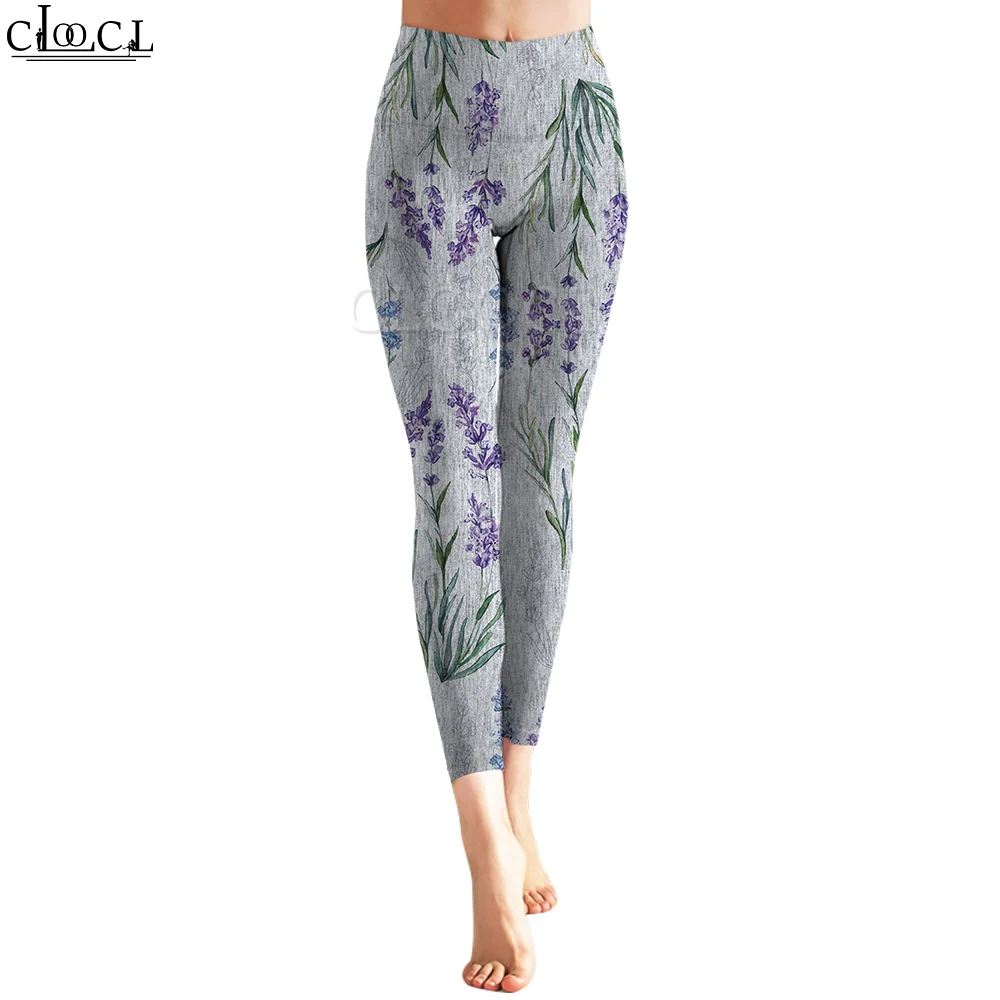 CLOOCL-Leggings con estampado romántico de lavanda para mujer, pantalones con estampado 3D, mallas deportivas elásticas de cintura alta, pantalones de Yoga para correr y Fitness