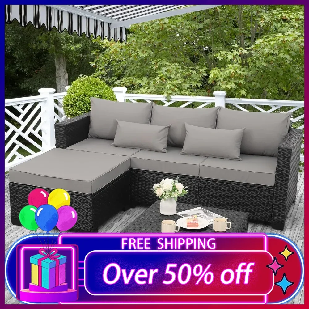 

3 Pieces Patio Furniture Set Outdoor Sectional Wicker Patio Furniture Patio Couch with Ottoman and Storage Table All-Weather