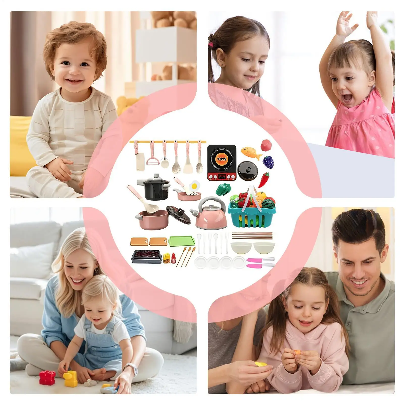 Kids Kitchen Playset 110-Piece Cookware Toys For Kids Children Dinnerware Pretend Toys For Home Classroom Role Play Party Travel