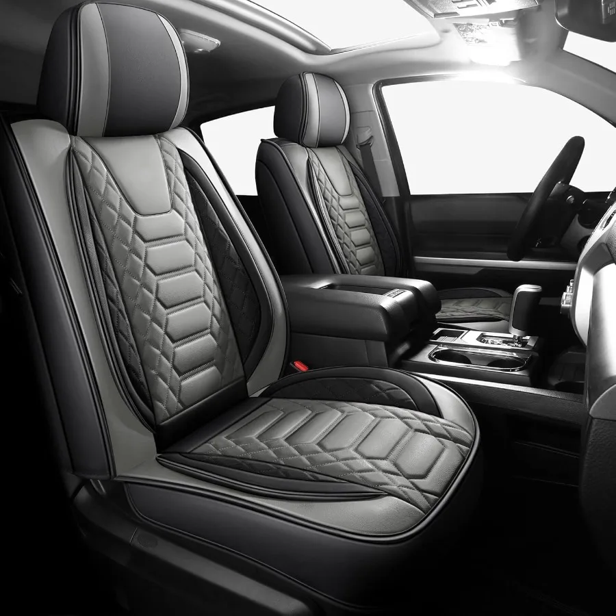 

Tundra 2 Front Seat Covers Fit for Tundra 2007-2025 Crewmax Cab Custom Truck Seat Covers with Waterproof Faux Leather BlackGrey