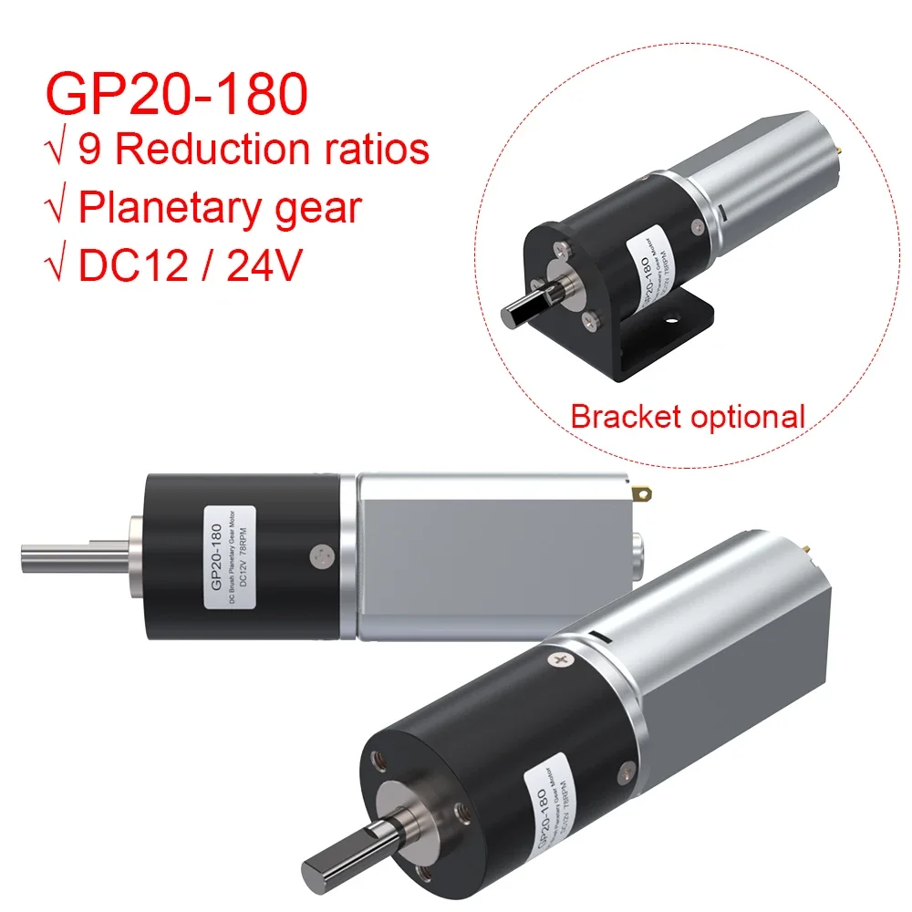 

GP20 180 12V 24V (6V) 5W DC Brushed Planetary Geared Micro Motor 10 15 30 60 80 120 400 500 2200 RPM High Torque Full Metal