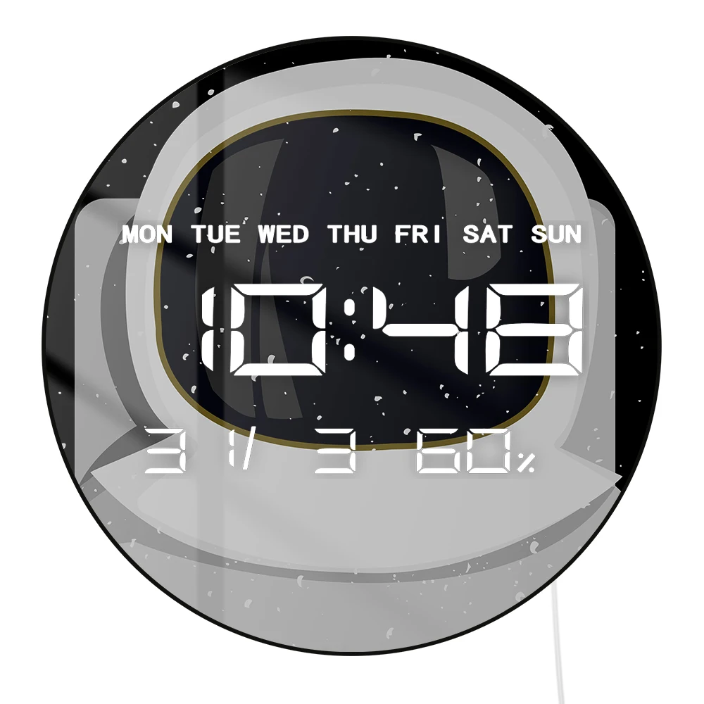 Astronaut Helmet LED Digital Wall Clock with Timer Date Temperature Display Space Galaxy Home Decor Electric Clock Wall Desk Use
