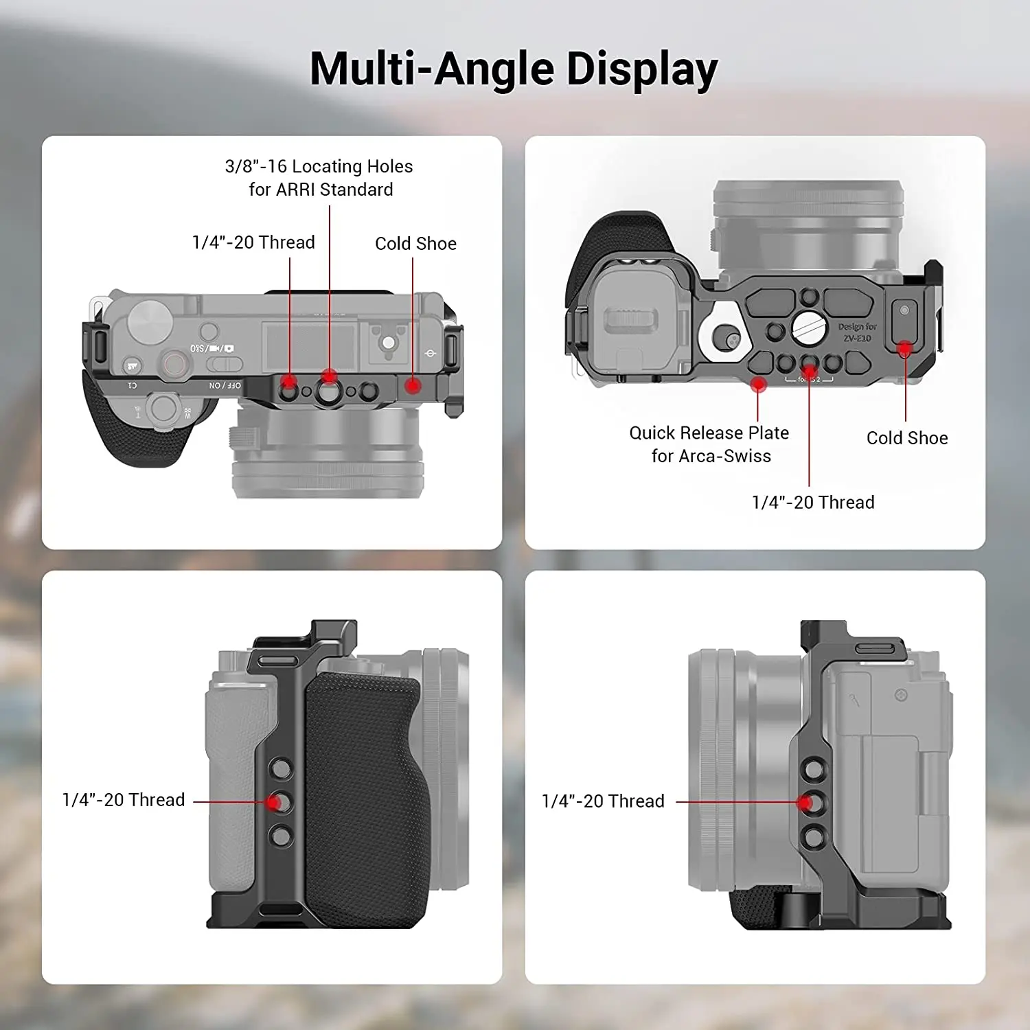 Jaula de cámara SmallRig para Sony ZV-E10, Kit de jaula de pájaros de mano con mango de jaula de silicona y placa de liberación rápida Arca para