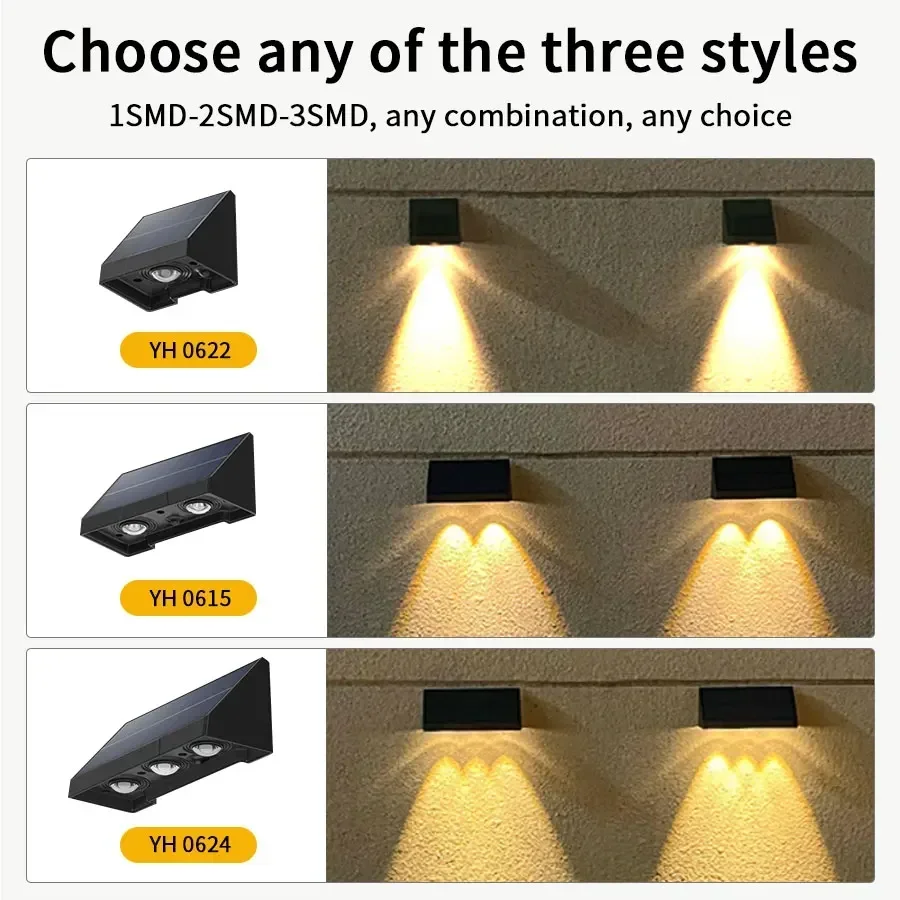 أضواء الشمسية في الهواء الطلق بقيادة الأضواء الشمسية حديقة الديكور الجدار مصباح تعمل بالطاقة الشمسية ضوء الشمس أضواء الجدار لساحة الجدار الشمعدان #4